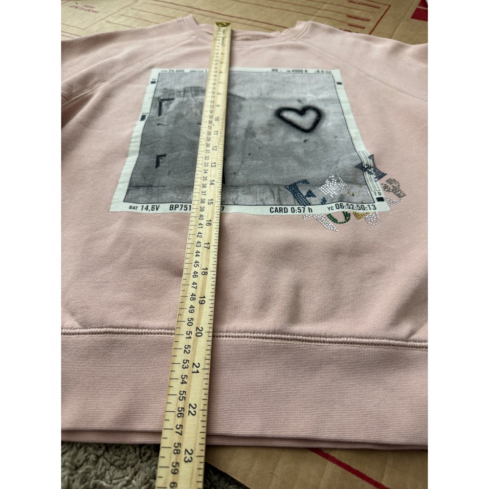 Zadig & Voltaire Pink Upper Photo Heart Rhinestone Sweatshirt Organic Cotton L - Picture 3 of 9
